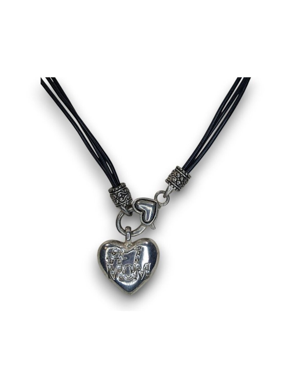 Y2K Momcore Glam #1 Mom Rhinestone Heart Black Cord Necklace